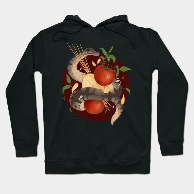 Danger Noodle with Spaghetti Noodles - Snake with the Ingredients to make Pasta Hoodie by livelonganddraw